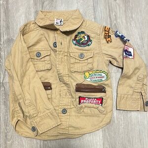 Tan Button Down Shirt  with Patches